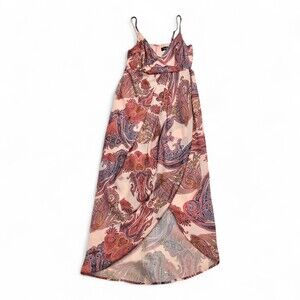 Lulus Pink Paisley Maxi Dress XS  Spaghetti Strap Tulip Hem